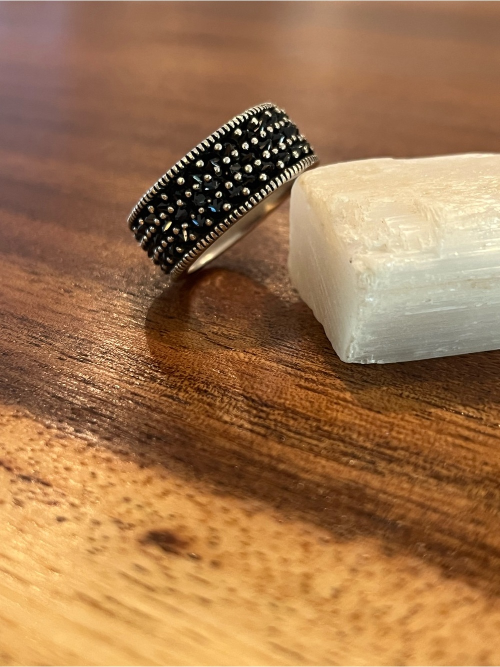 King Baby Studio 925 Silver Wide Band Reversed Set Black Diamond Ring